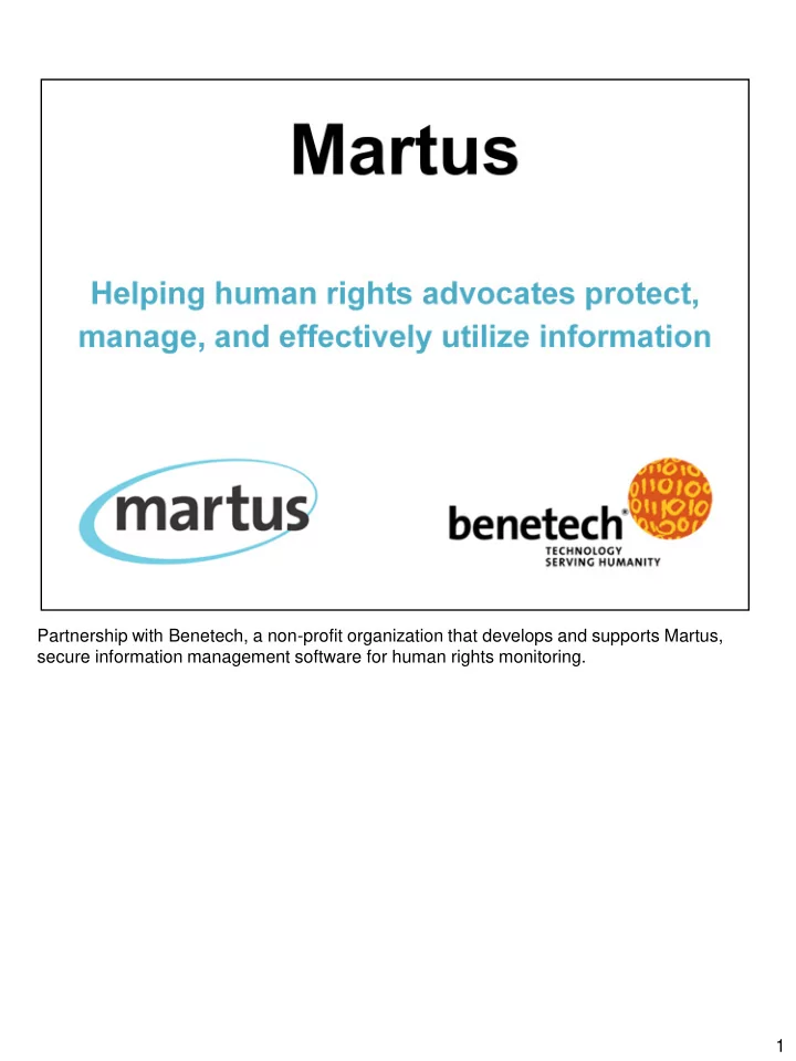 partnership with benetech a non profit organization that