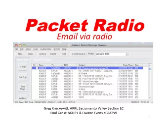 Packet Radio  Email via radio  Greg Kruckewi,, ARRL Sacramento Valley Sec:on EC  Paul Grose N6DRY