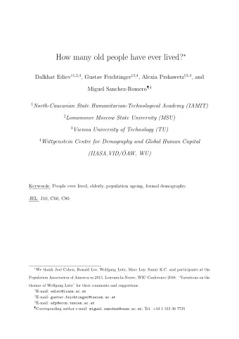 Abstract  Background  Uninformed generalizations about how many elderly people have ever lived,