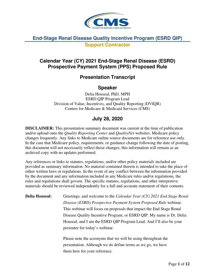 end stage renal disease quality incentive program esrd