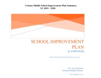 Urbana Middle School  Improvement Plan Summary SY 2019   2020  Part 1:  School