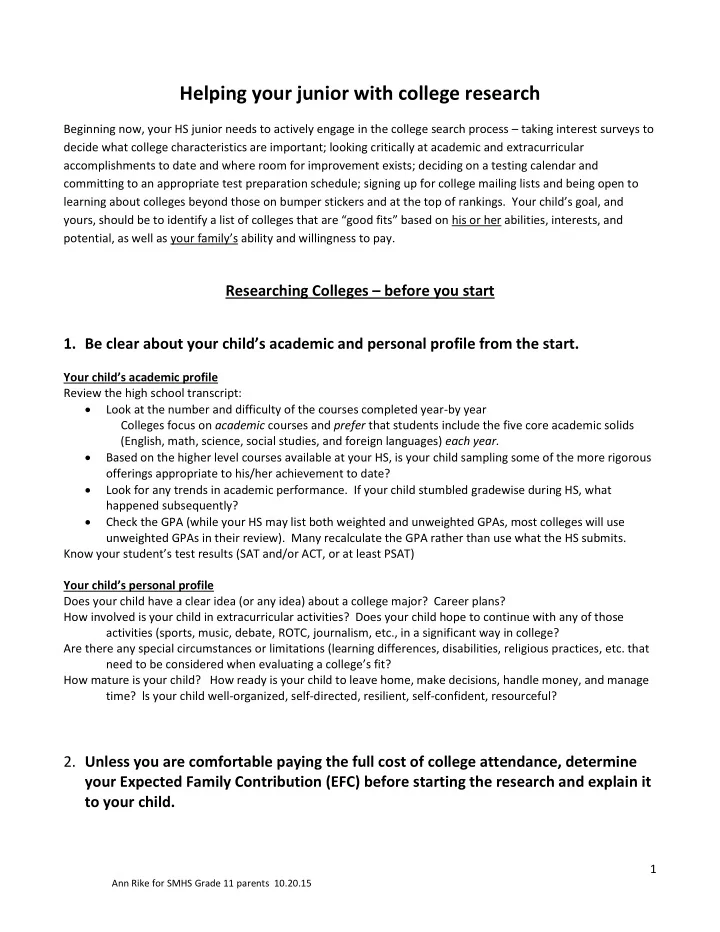 helping your junior with college research