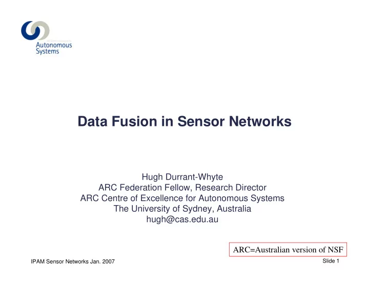 data fusion in sensor networks