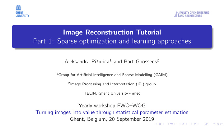image reconstruction tutorial part 1 sparse optimization
