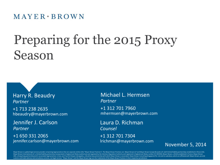 preparing for the 2015 proxy season