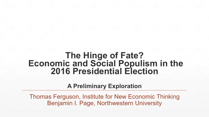 the hinge of fate economic and social populism in the