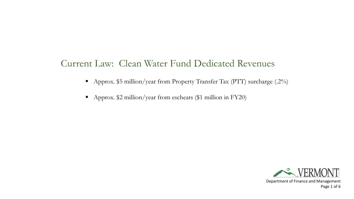 current law clean water fund dedicated revenues