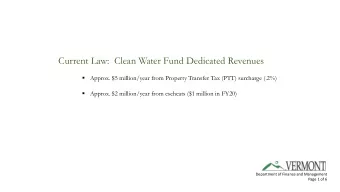 Current Law:  Clean Water Fund Dedicated Revenues  Approx. $5 million/year from Property