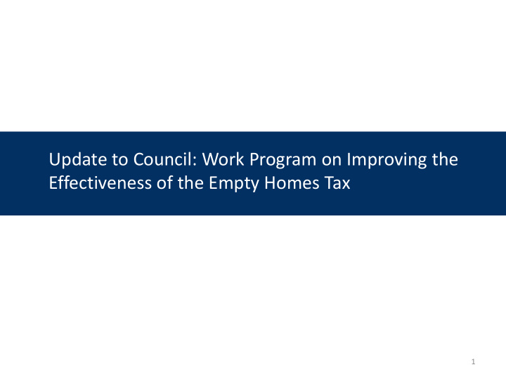 update to council work program on improving the