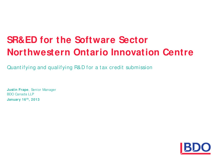sr ed for the software sector northwestern ontario
