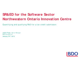SR&amp;ED for the Software Sector  Northwestern Ontario Innovation Centre  Quantifying and