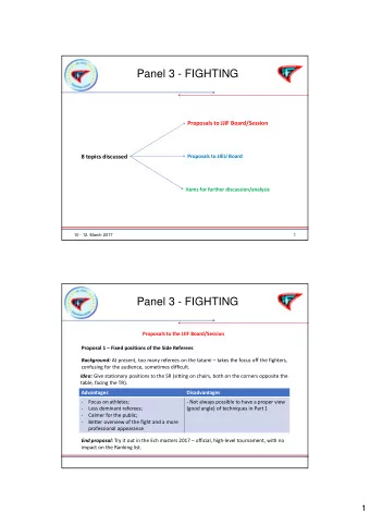 Panel 3 - FIGHTING  Proposals to JJIF Board/Session  Proposals to JJEU Board  8 topics discussed