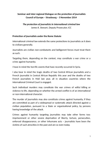 Seminar and Inter-regional Dialogue on the protectjon of journalists  Council of Europe