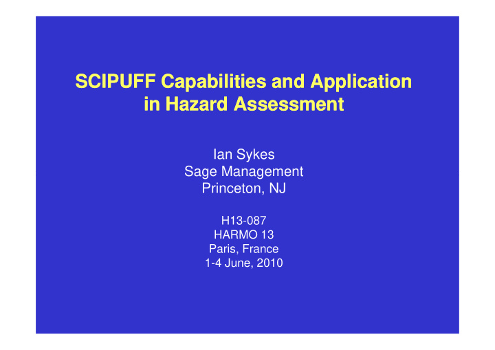 scipuff capabilities and application scipuff capabilities