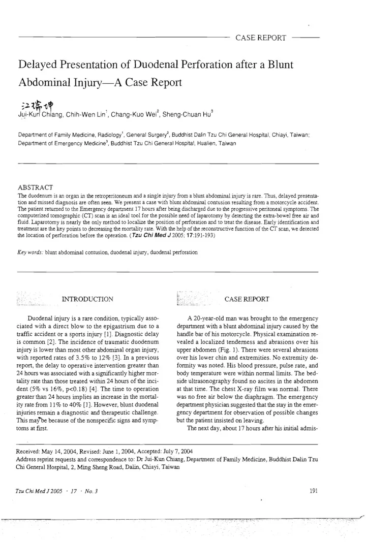 delayed presentation of duodenal perforation after a