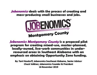 Jobenomics  Bipartisan National Grassroots Movement  Since 2010, estimated audience of 30