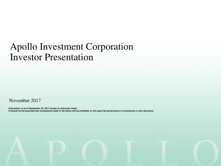 apollo investment corporation investor presentation