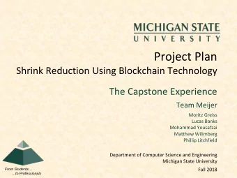 Project Plan  Shrink Reduction Using Blockchain Technology  The Capstone Experience  Team Meijer