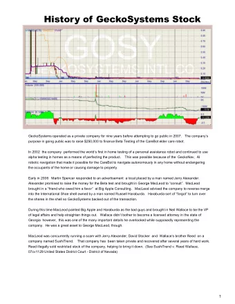 History of GeckoSystems Stock  GeckoSystems operated as a private company for nine years before