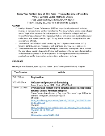 Know Your Rights in Case of ICEs Raids  Training for Service Providers  Venue: Culmore United