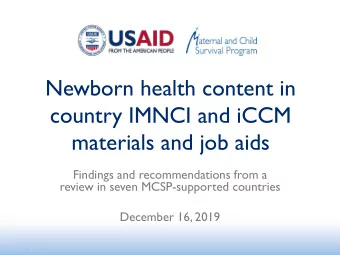 country IMNCI and iCCM  materials and job aids  Findings and recommendations from a  review in