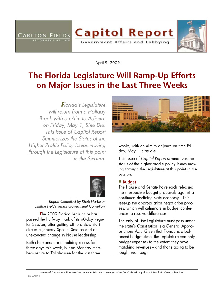 the florida legislature will ramp up efforts on major