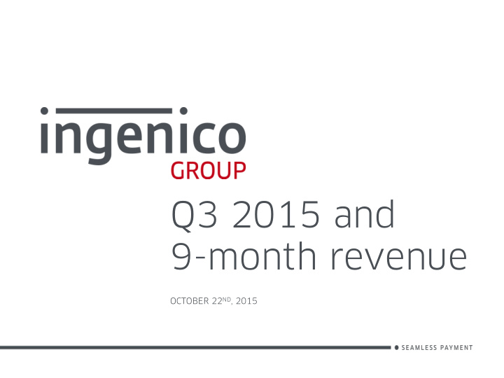 q3 2015 and 9 month revenue