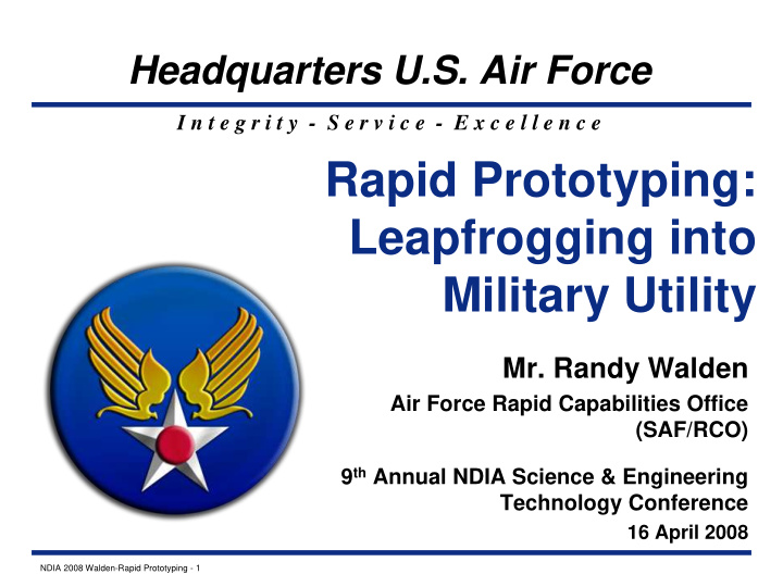 rapid prototyping leapfrogging into military utility