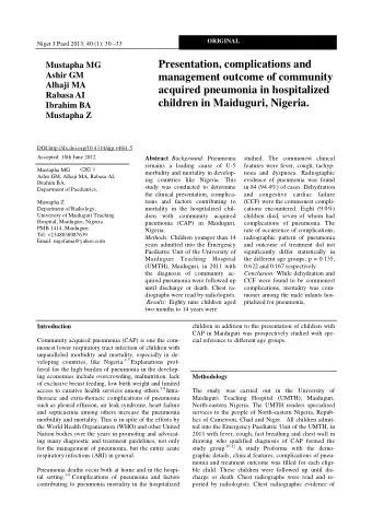 Presentation, complications and  Mustapha MG  Ashir GM  management outcome of community  Alhaji MA