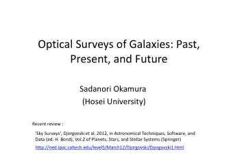 Optical Surveys of Galaxies: Past, Present, and Future  Sadanori Okamura  (Hosei University) Recent
