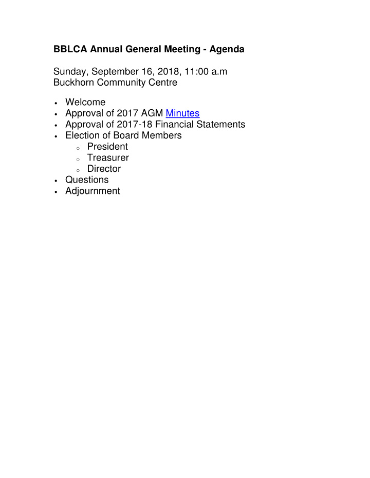 bblca annual general meeting agenda sunday september 16
