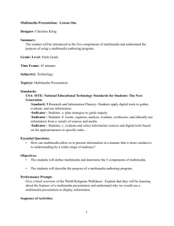 Designer: Christine Kling   Summary:  The student will be introduced to the five components