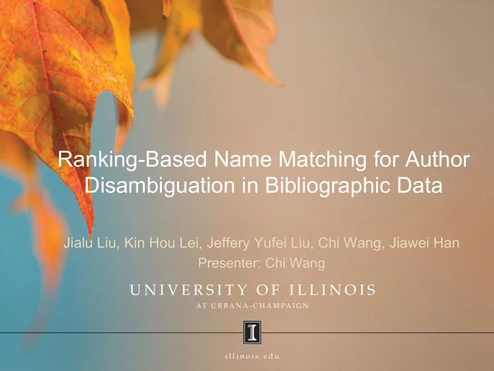 ranking based name matching for author disambiguation in