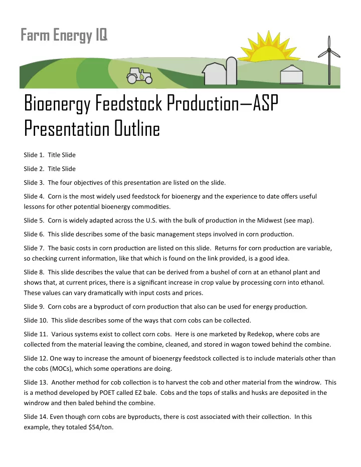 bioenergy feedstock production asp presentation outline