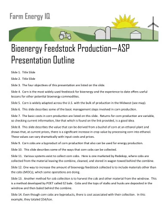 Bioenergy Feedstock Production  ASP  Presentation Outline Slide 1.  Title Slide Slide 2.  Title
