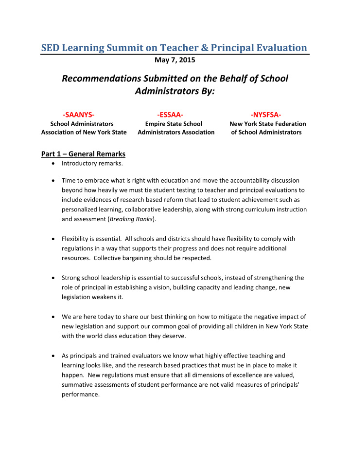 sed learning summit on teacher principal evaluation