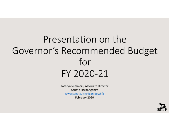 presentation on the governor s recommended budget for fy
