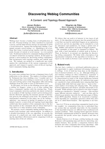 Discovering Weblog Communities  A Content- and Topology-Based Approach  Jeroen Bulters  Maarten de