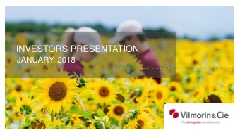 INVESTORS PRESENTATION  JANUARY, 2018  1  INVESTORS PRESENTATION  January, 2018  DISCLAIMER  Some