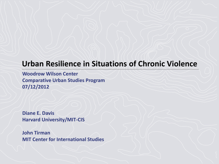 urban resilience in situations of chronic violence