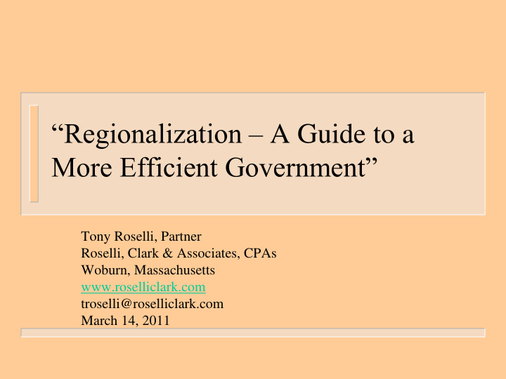 regionalization a guide to a more efficient government