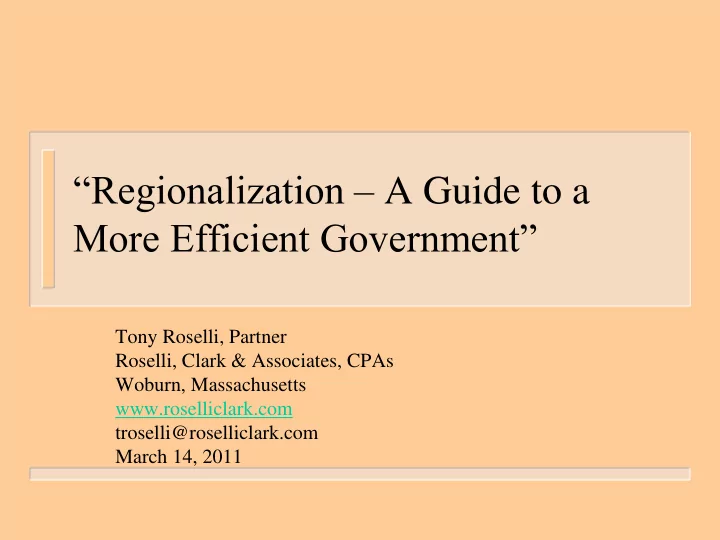 regionalization a guide to a more efficient government