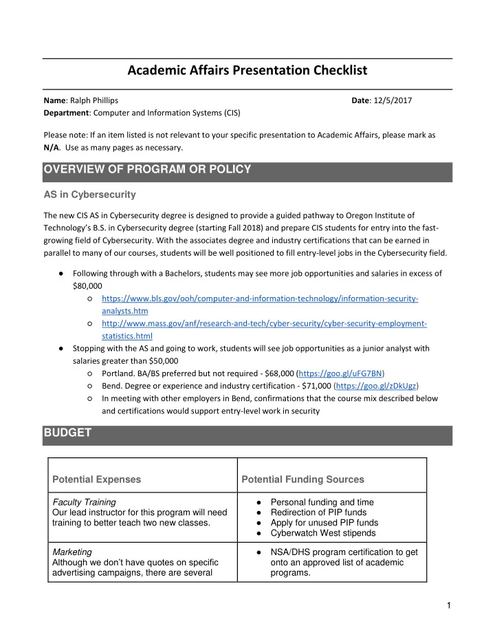 academic affairs presentation checklist
