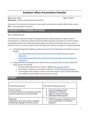 Academic Affairs Presentation Checklist Name : Ralph Phillips Date : 12/5/2017 Department :