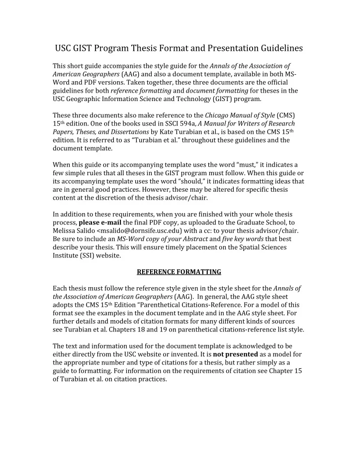 usc gist program thesis format and presentation guidelines