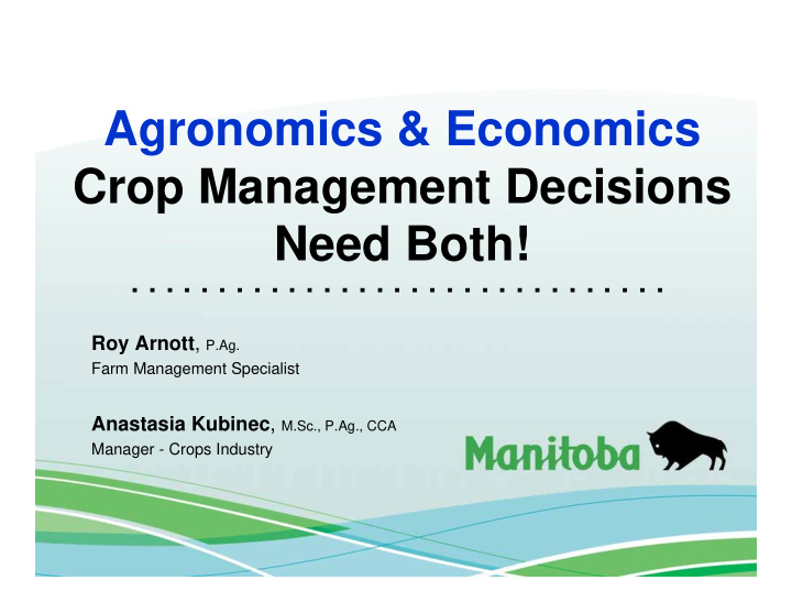 agronomics amp economics crop management decisions need