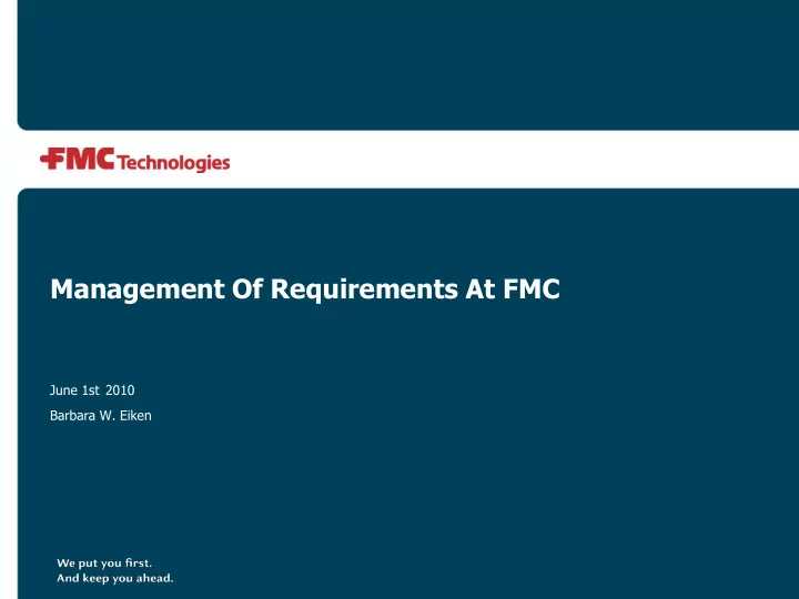 management of requirements at fmc