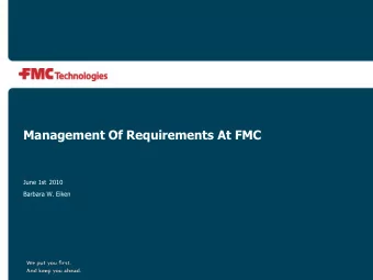 Management Of Requirements At FMC  June 1st 2010  Barbara W. Eiken  Quality Definition (Philip B.