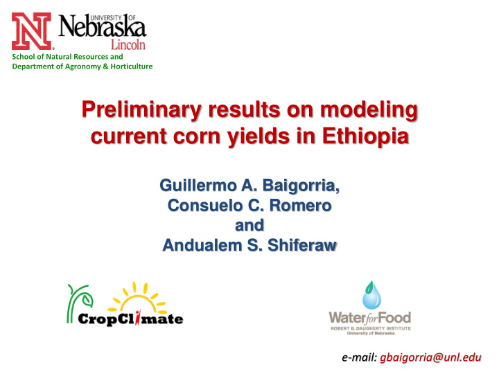 preliminary results on modeling current corn yields in