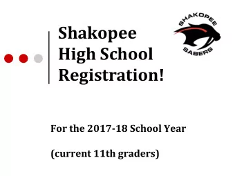 Shakopee  High School  Registration!  For the 2017-18 School Year  (current 11th graders)